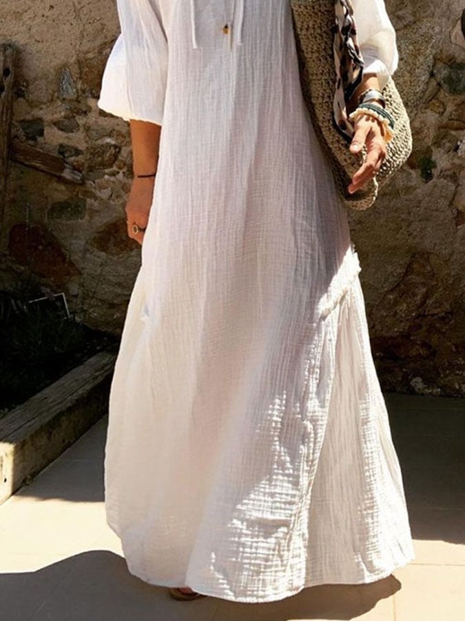 Women's Casual Solid Color V-Neck Three-quarter Sleeve Dress
