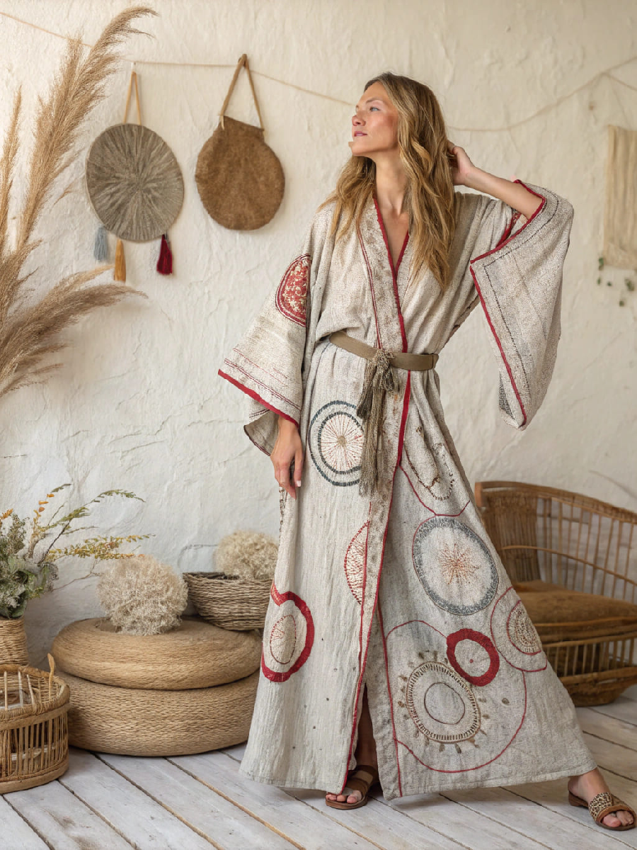 Women's Linen V-Neck Robe