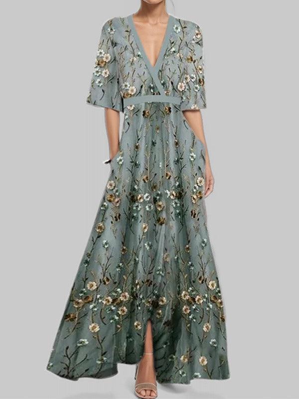 Elegant Mid Sleeve Maxi Dress