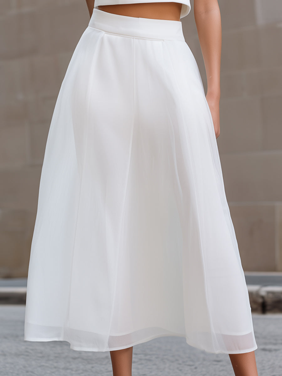 Sleeveless Cropped Top & Flowing Midi Skirt Two-Piece Set