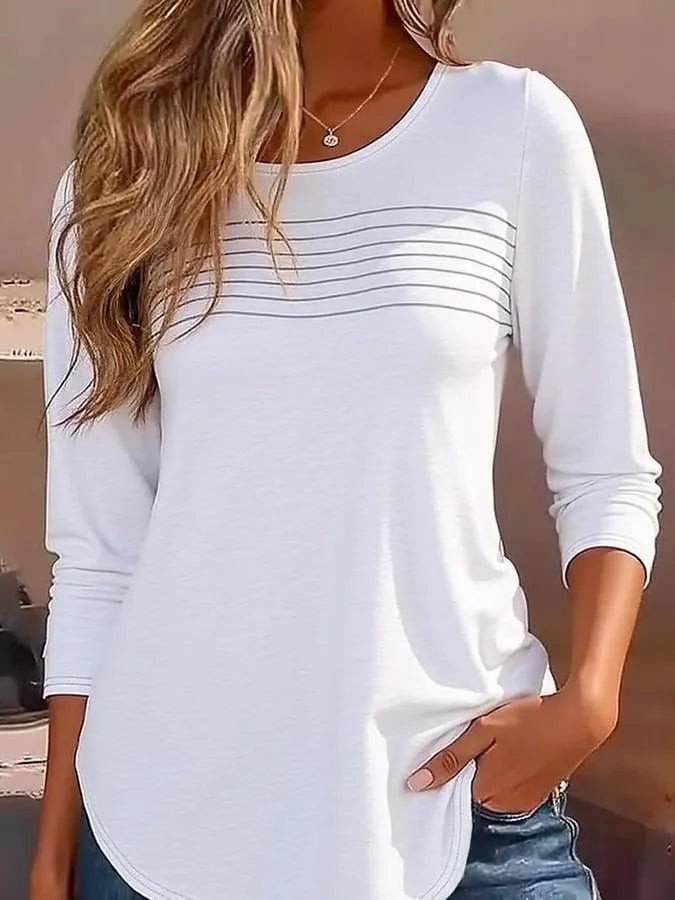 Ladies Casual Basic Striped Long Sleeve T-Shirt
