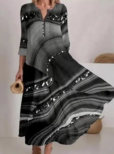 Women'S Loose Printed Cross-Layered Dress