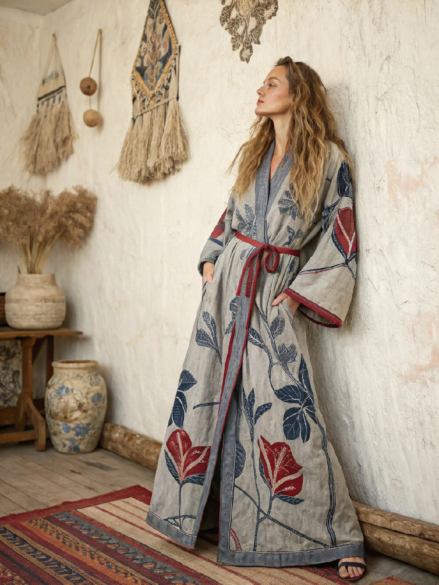 Women's Linen V-Neck Robe