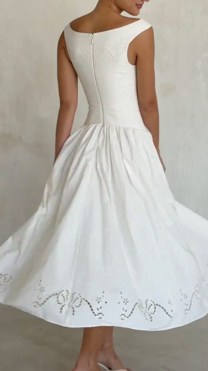 Sleeveless Embroidered Fit and Flare Dress