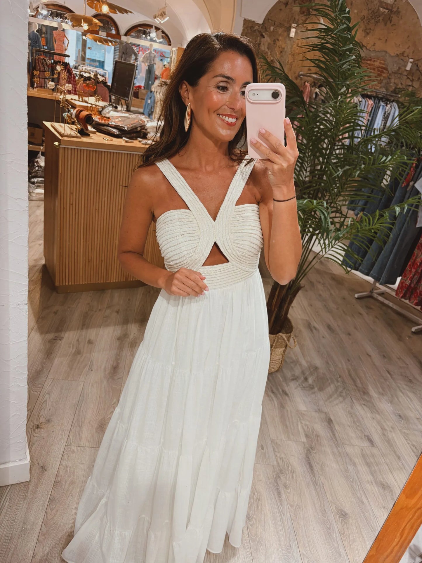 Tiered Maxi Dress with Crisscross Textured Bodice