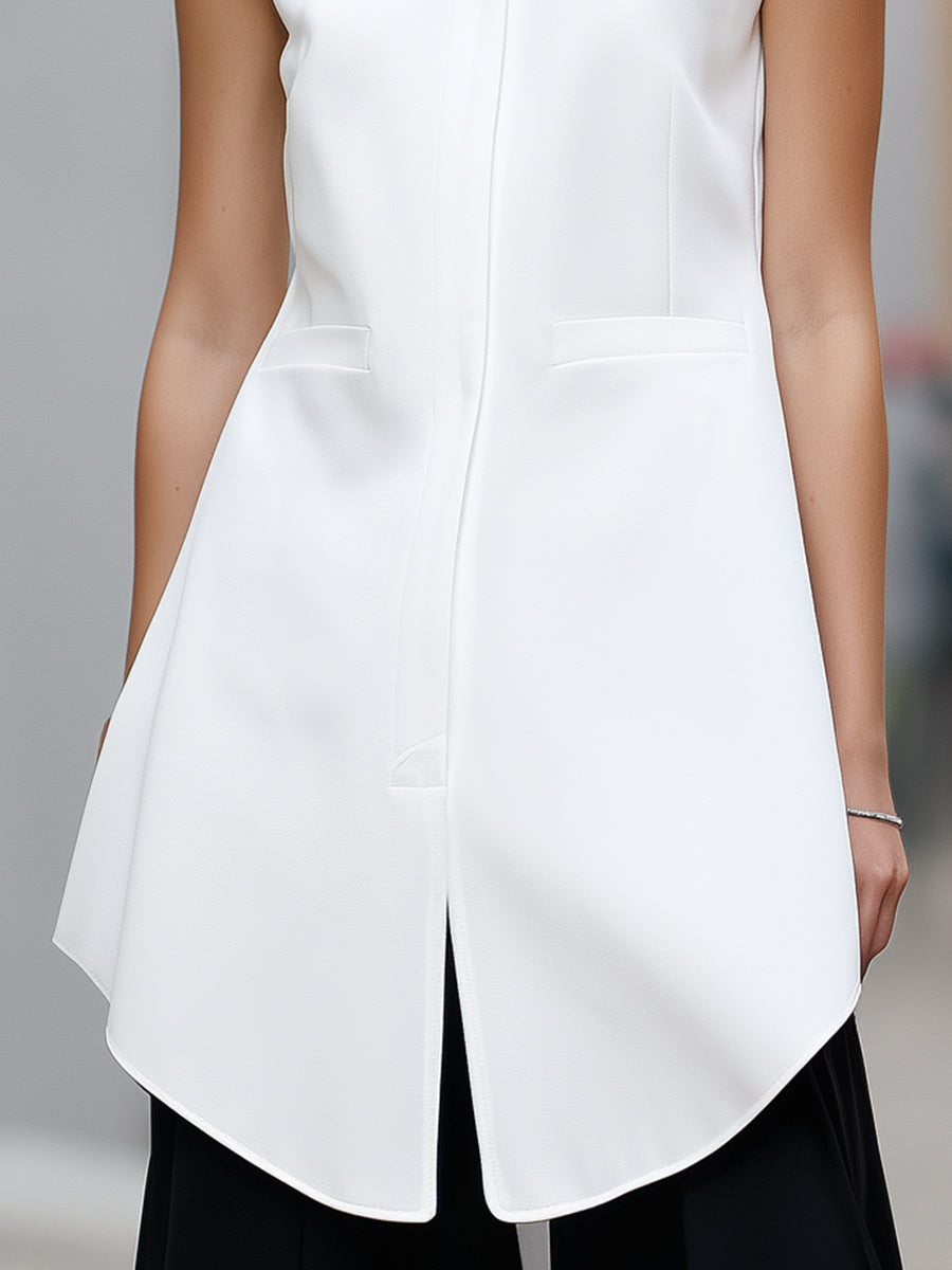 Sleeveless Mandarin Collar Peplum Vest Top