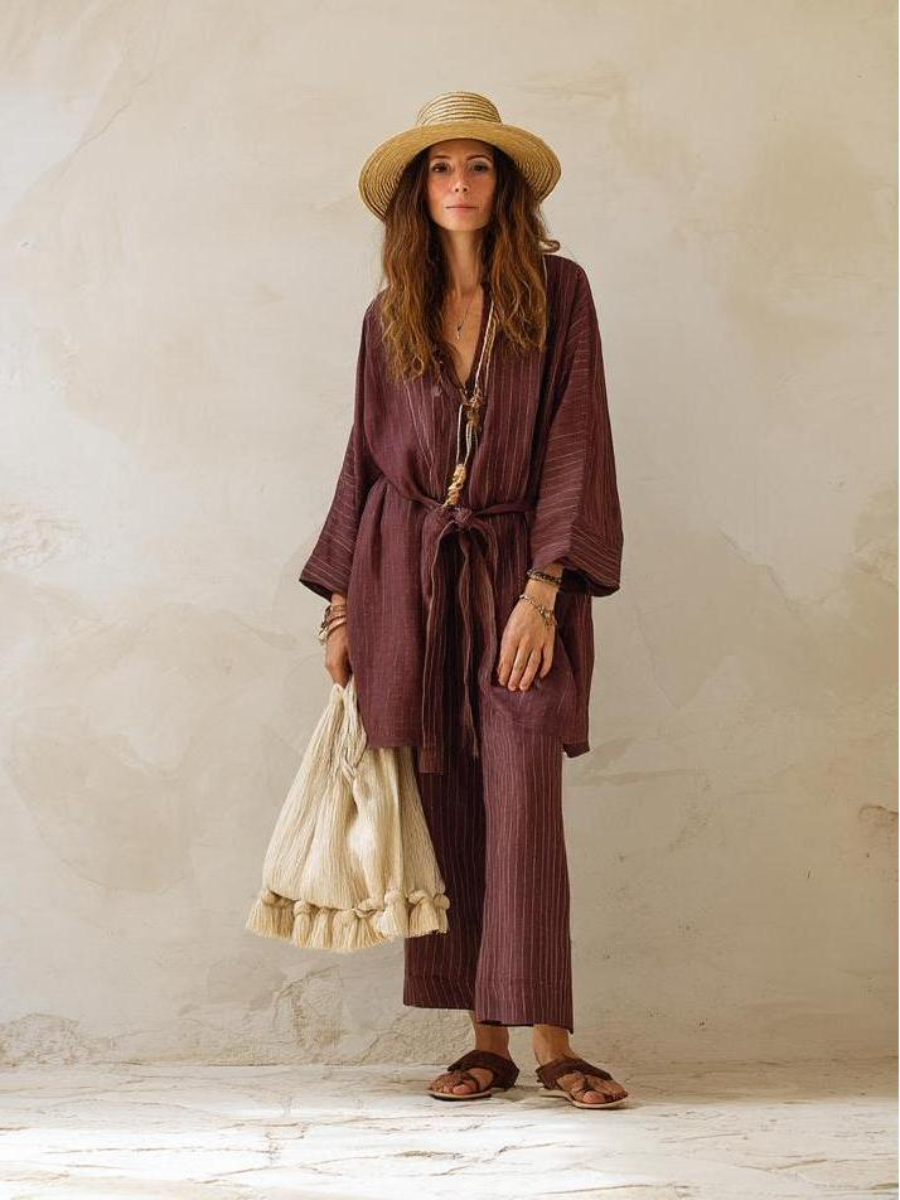 Women's cotton and linen long sleeve suit