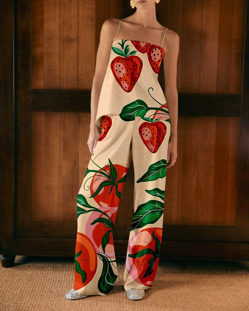 Strawberry Tomato Print Two-Piece Set
