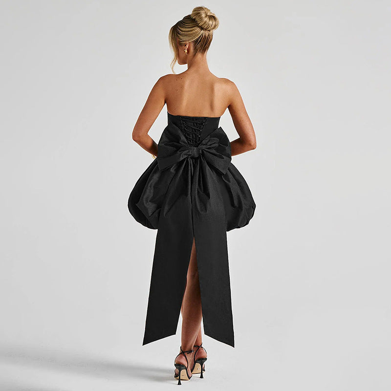 Strapless Bubble Hem Homecoming Dress with Back Bow
