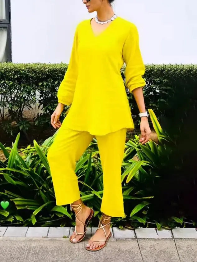Linen Blend Casual Plain V Neck Blouse