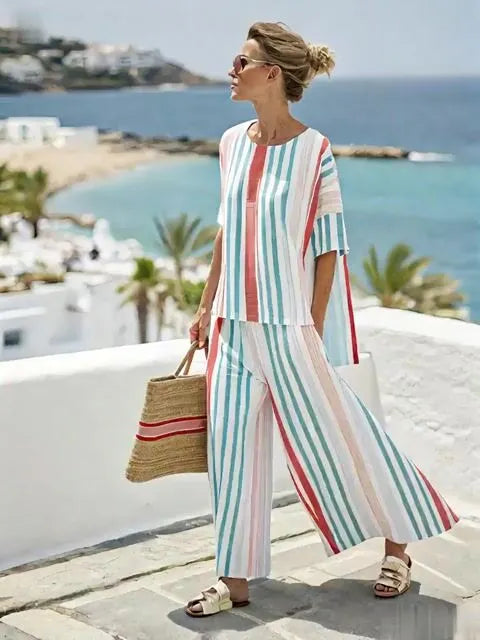 Women's Casual Loose Striped Pants Set