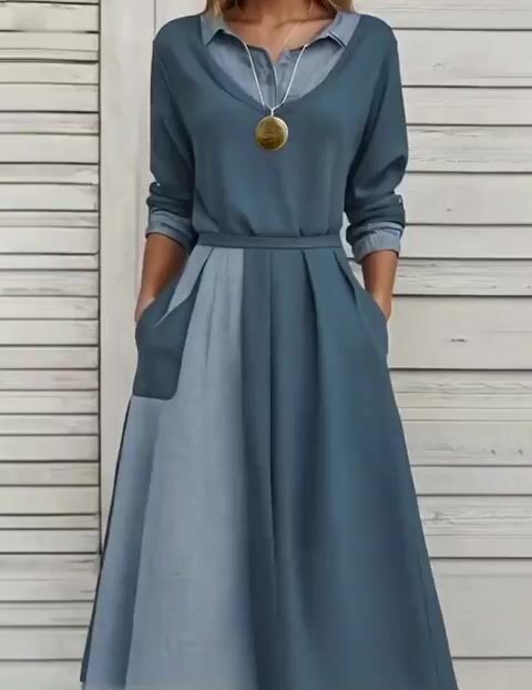 Women'S Contrast Color Stitching Stretch Dress