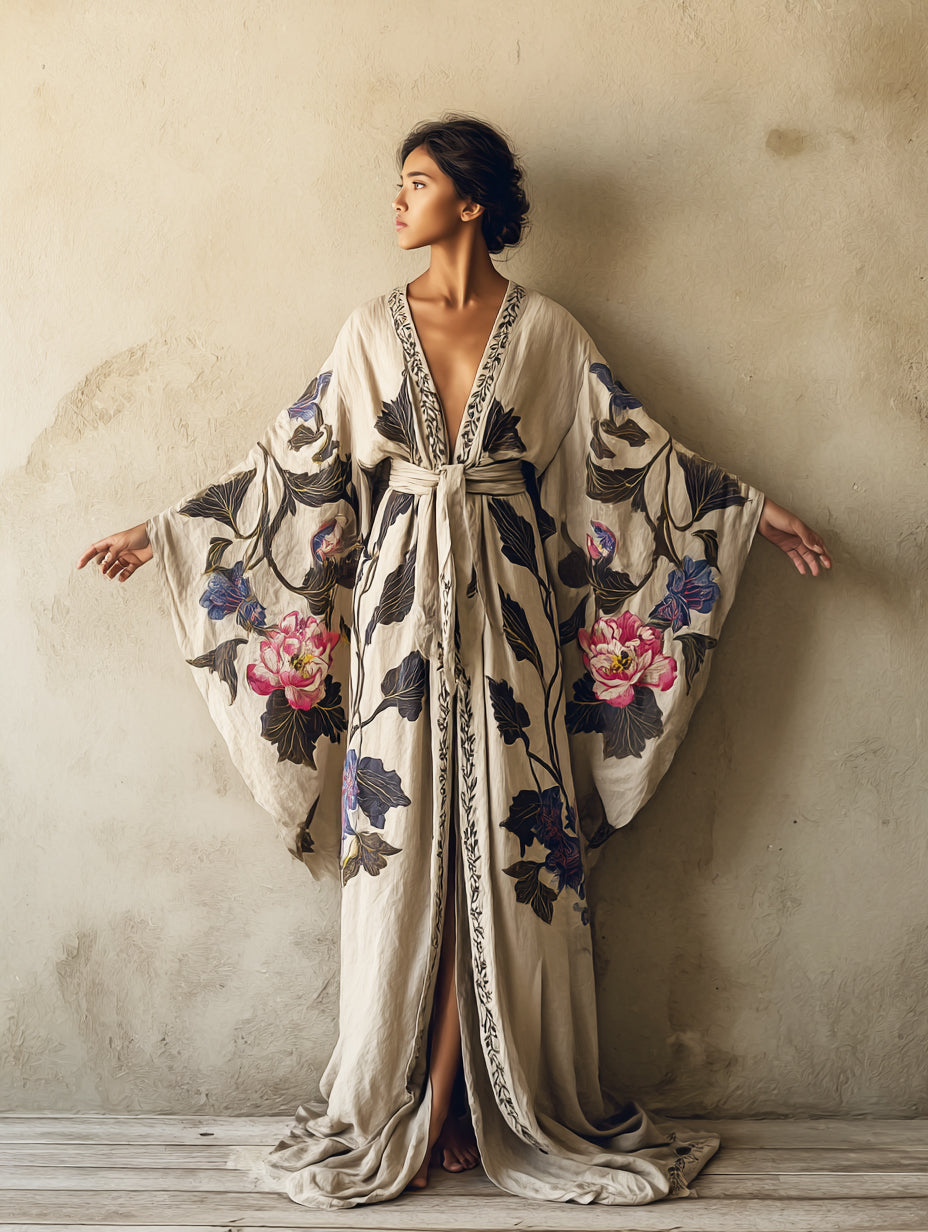 Women's Orchid Kimono Linen Robe (Including Belt)