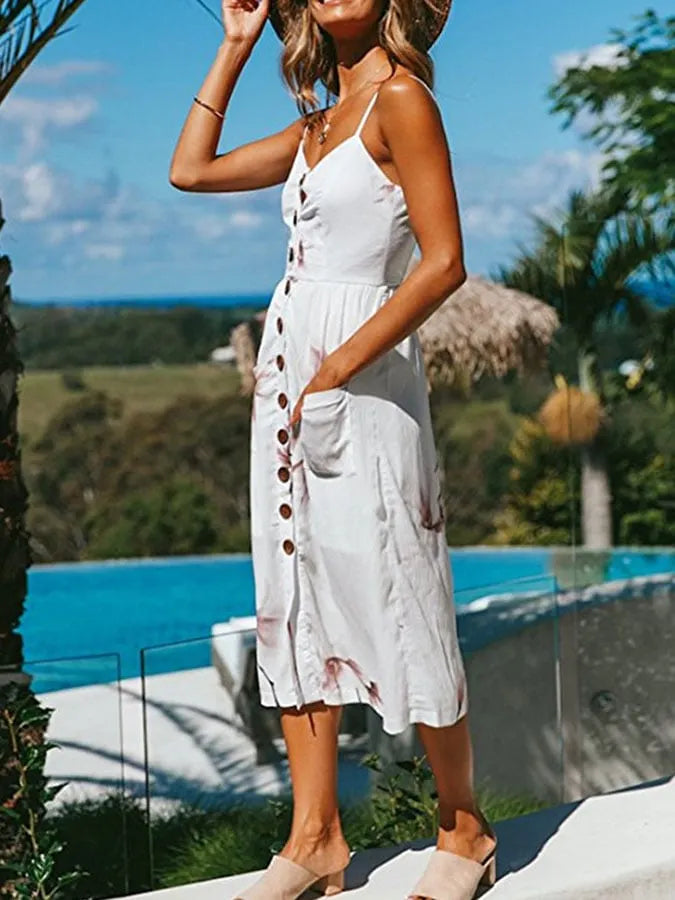 Women's Casual Button Sling Dress