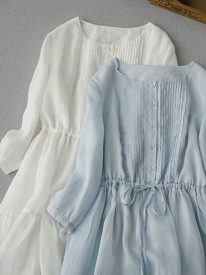 Cotton Linen Shirt Accordion Dress