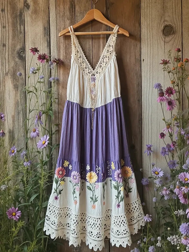 Vintage Flowers Design Casual V Dress