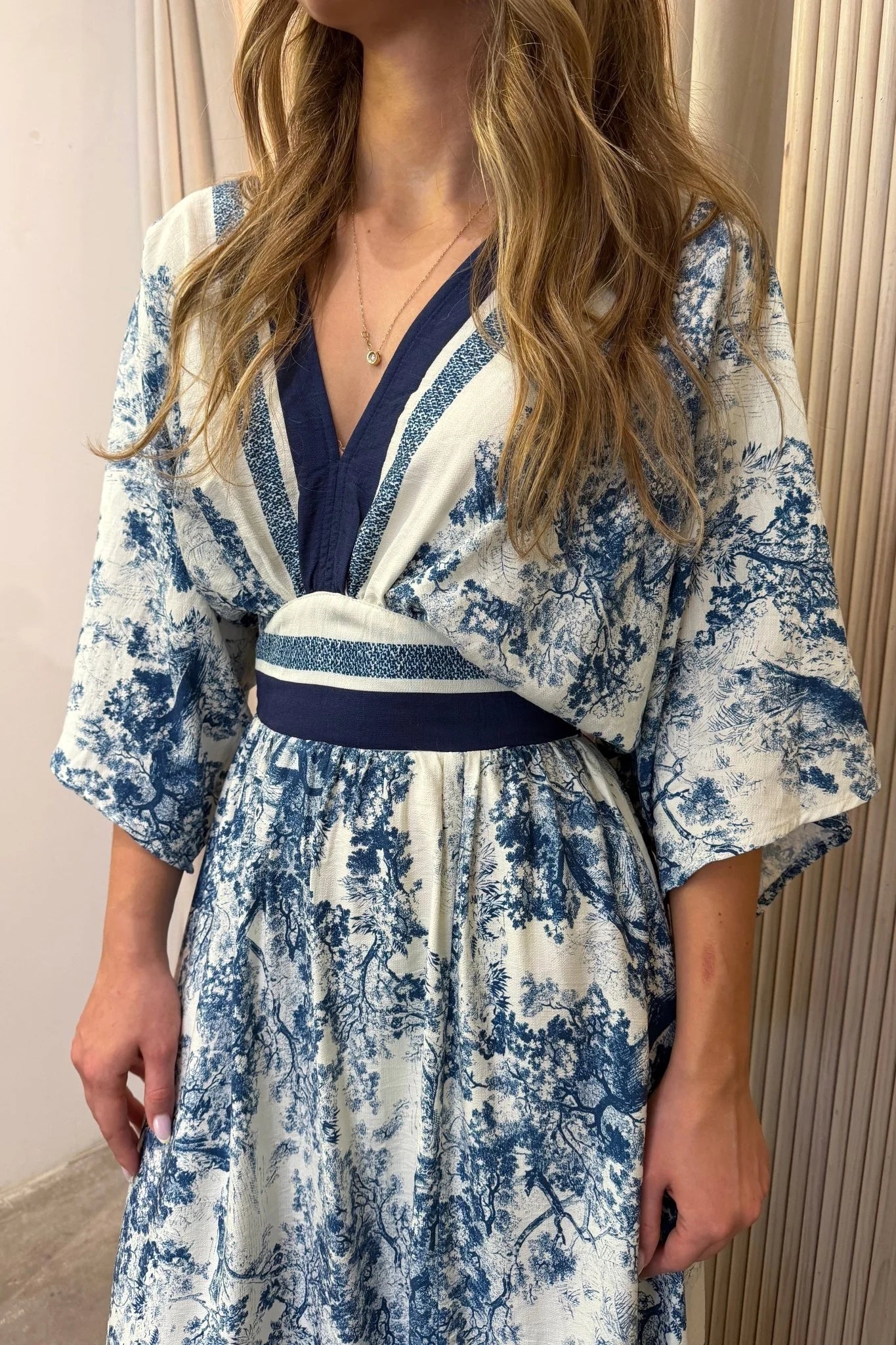 Boho V-Neck Cinched Waist Printed Summer Dress