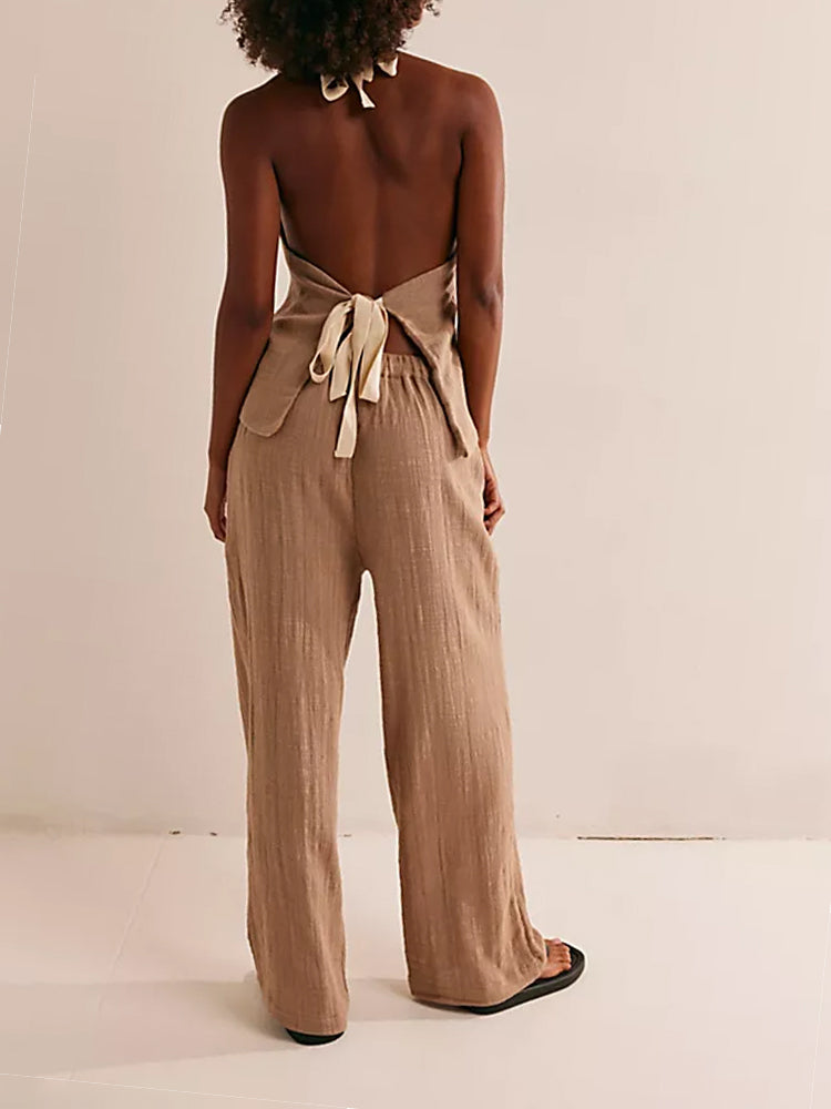 Women's Linen Tie Neck Vest