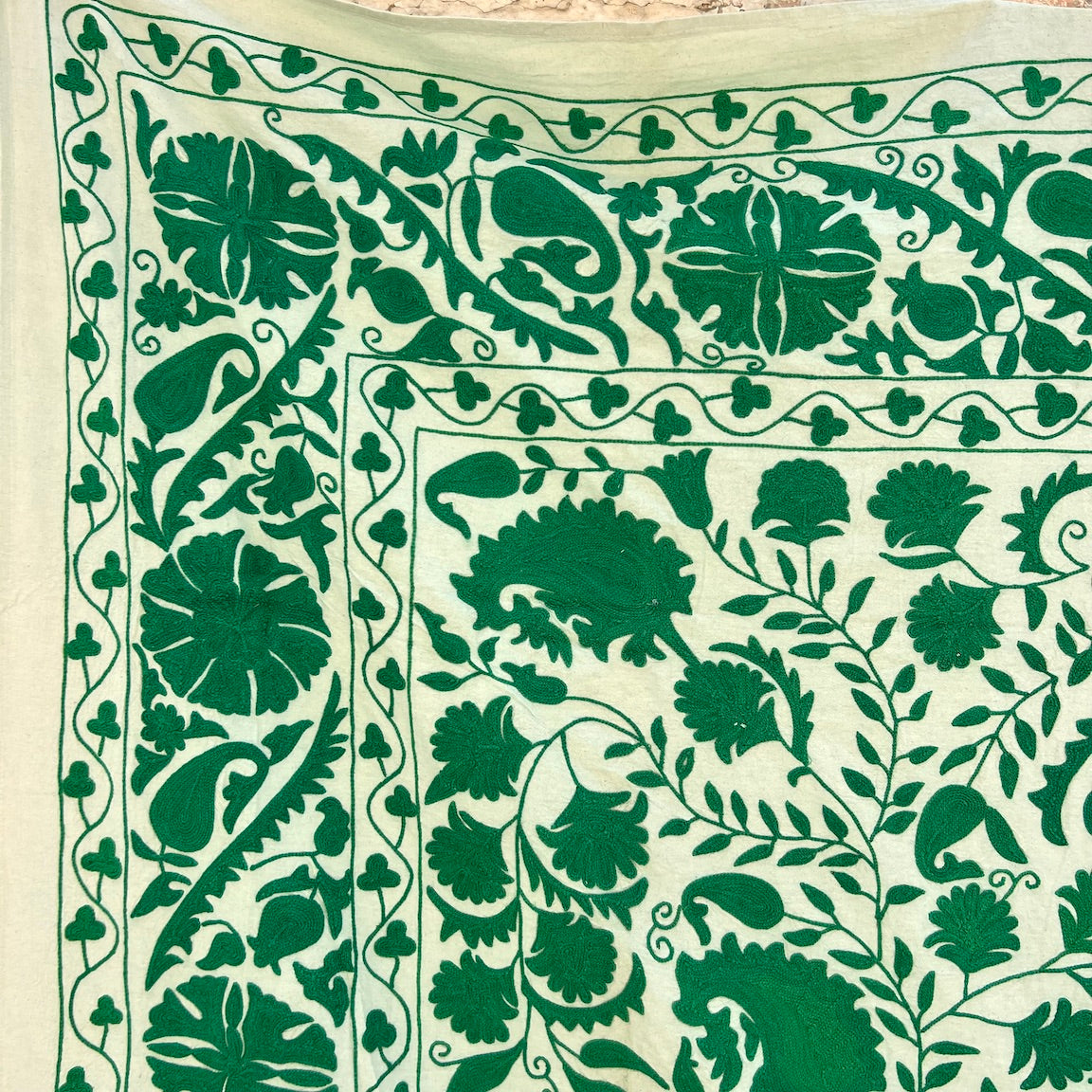 Plain Green Suzani Double