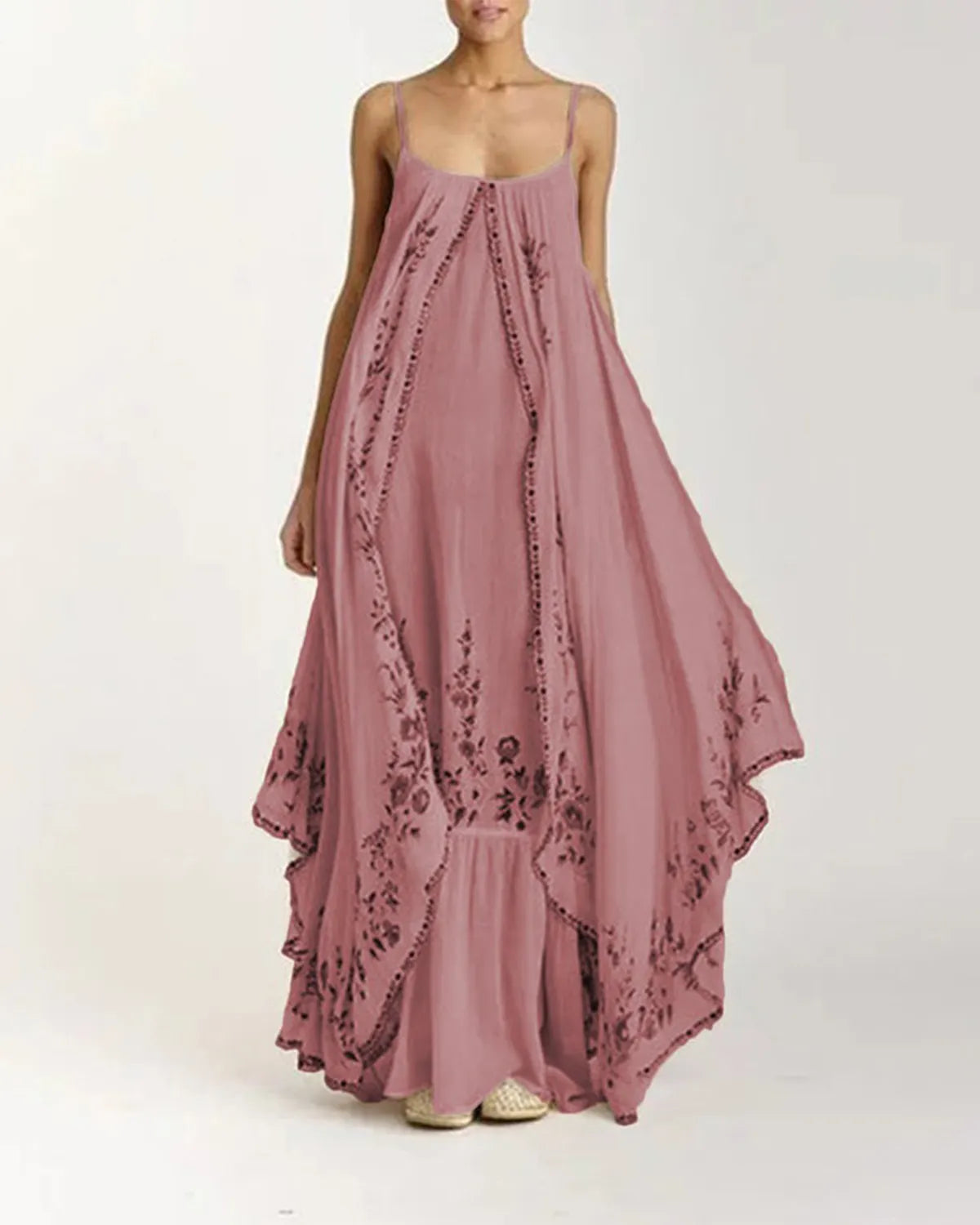 Loose-fitting strapless tube top printed flared maxi Dress