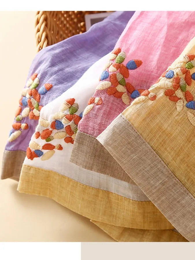 Cotton And Linen Embroidered Contrasting Ethnic Style Dress