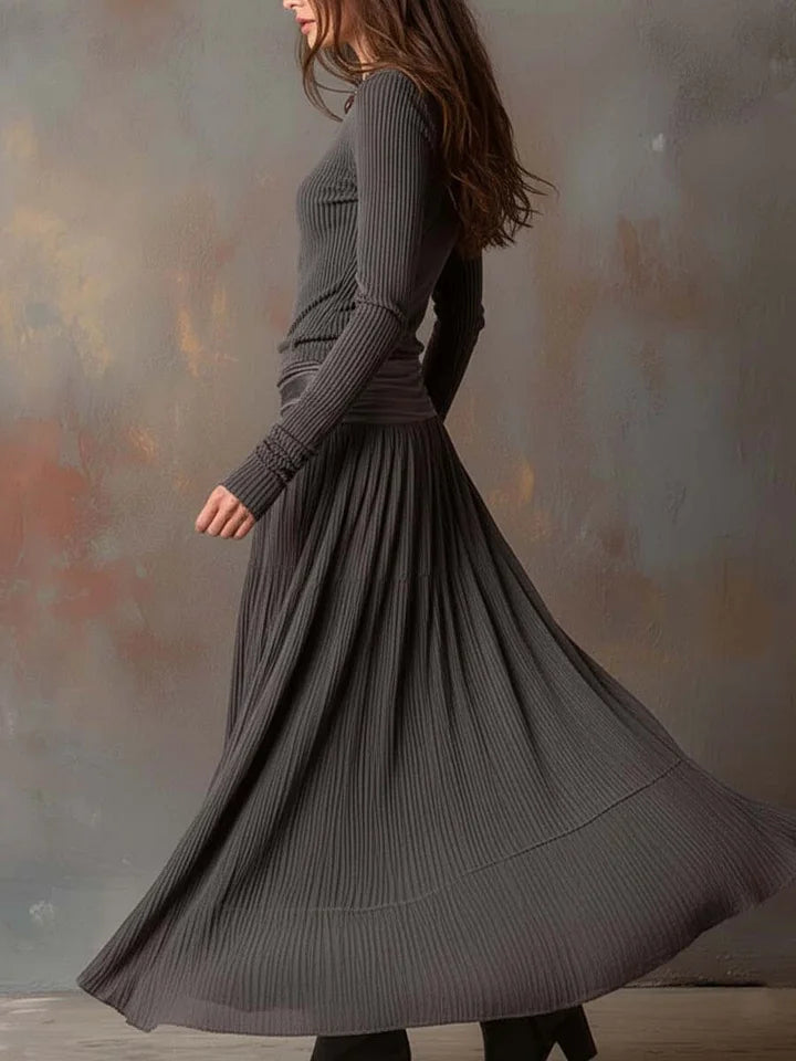 Midnight Muse Ribbed Maxi | Sculpted Bodice & Ethereal Layered Hem