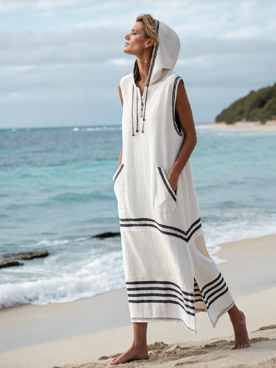 Women's cotton and linen hoodie dress