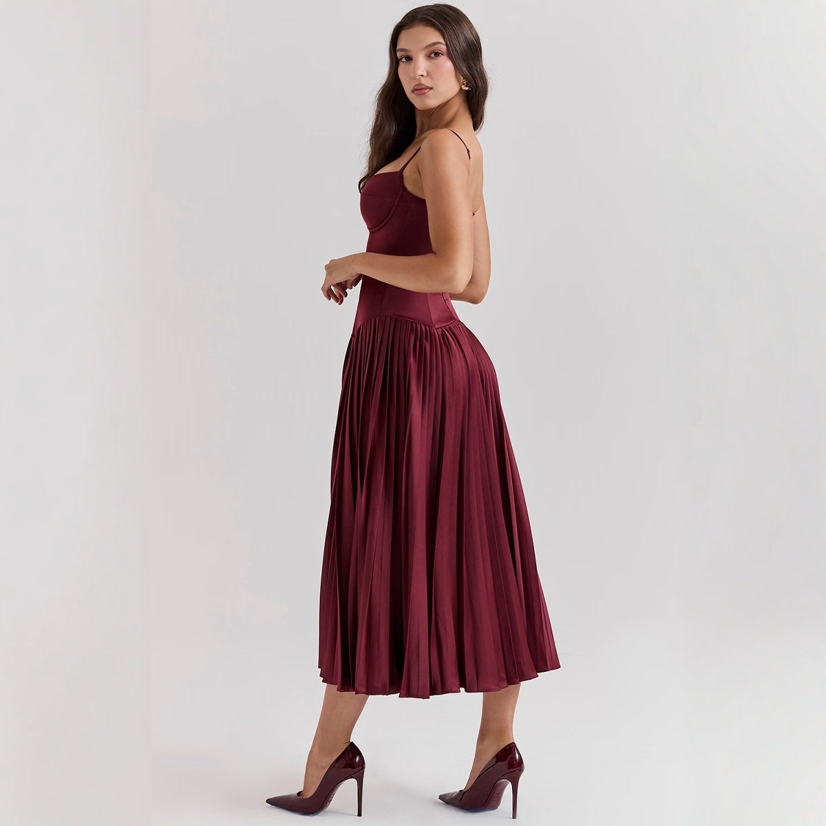 RozetmallTM Pleated Satin Elegance Dress