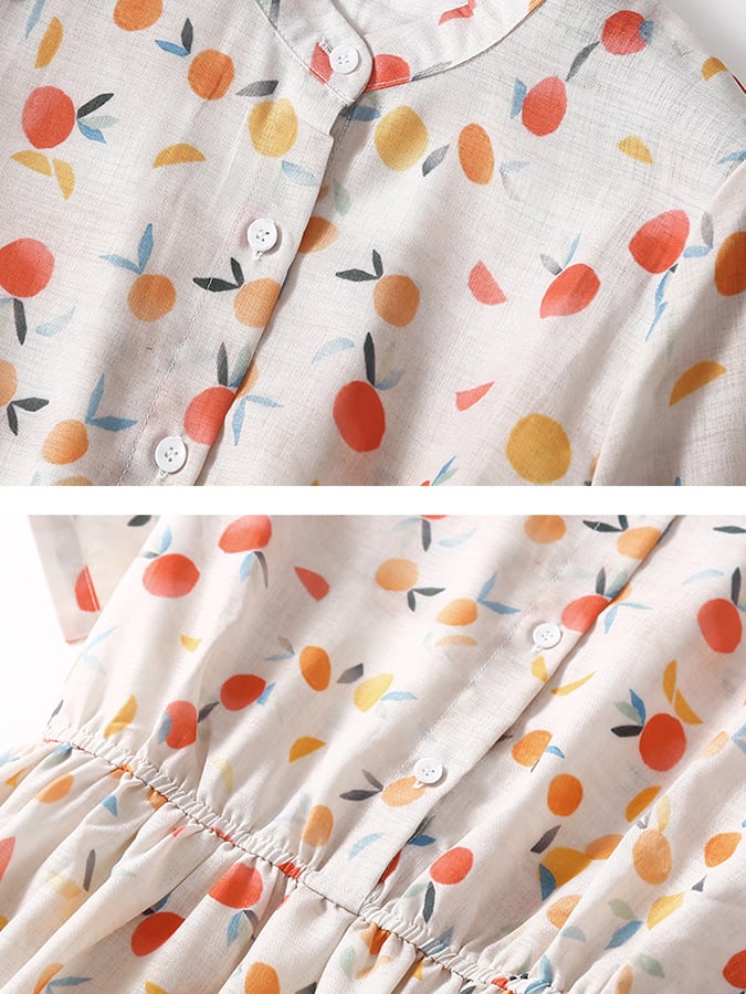 Thin Cotton And Linen Floral Double Layered Waistband Slimming Dress