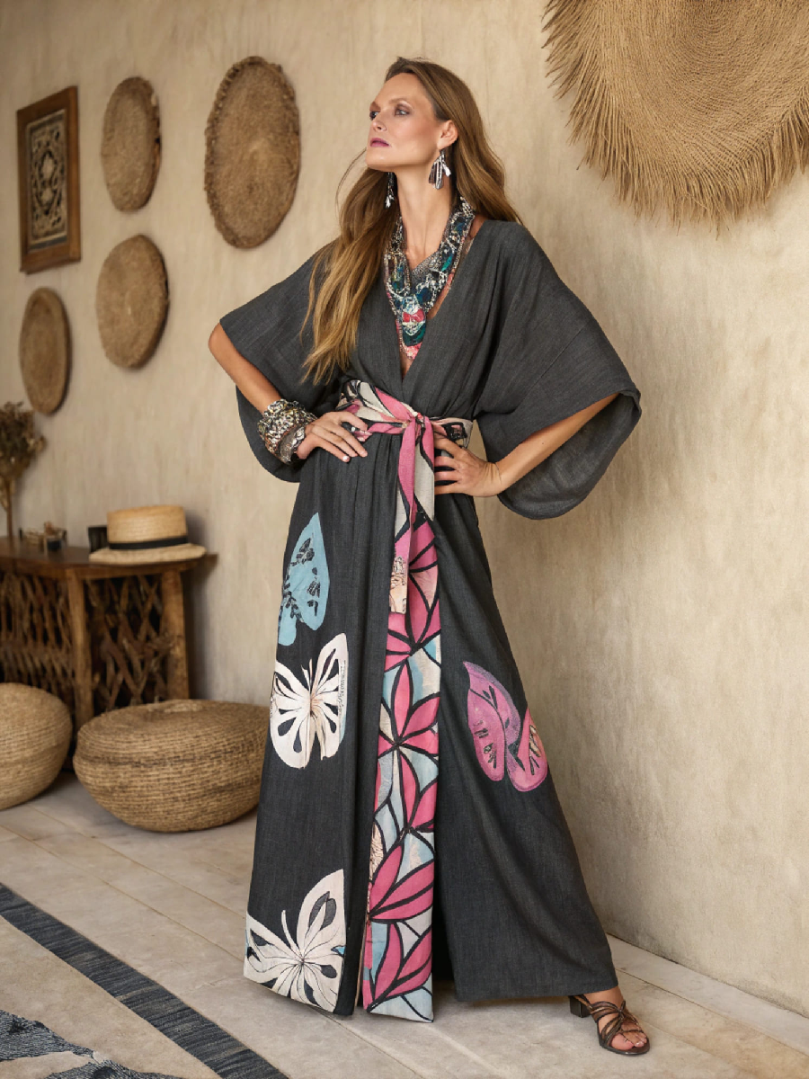 Women's Linen V-Neck Robe