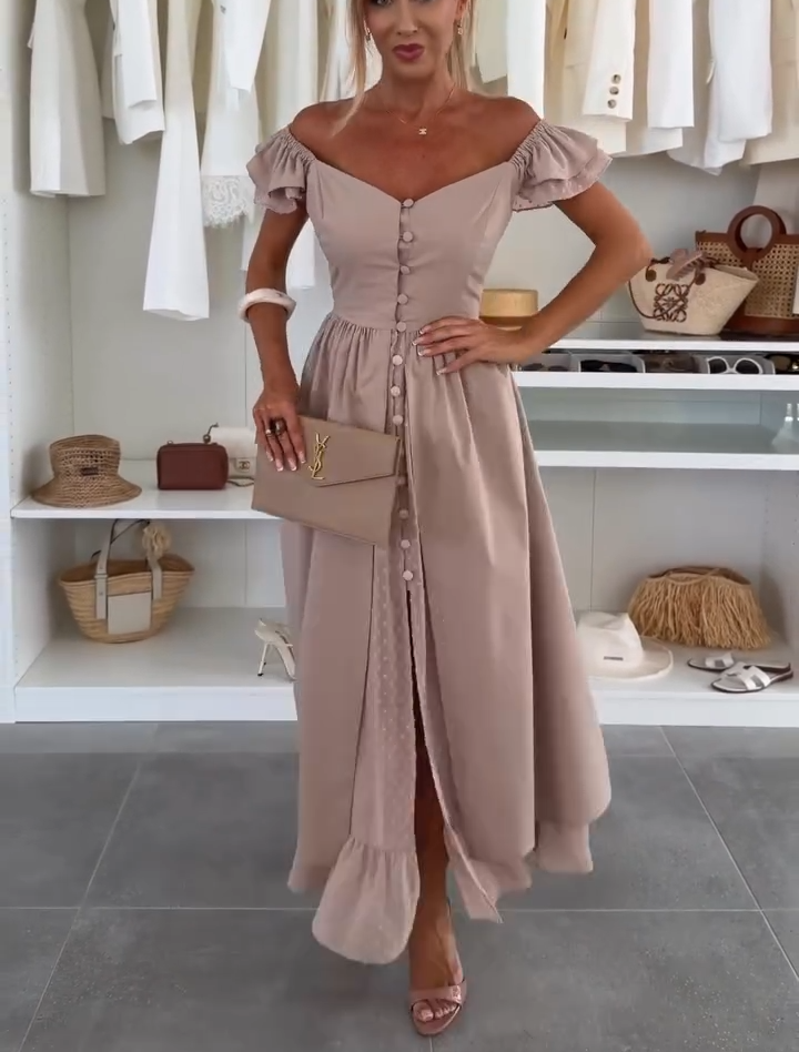 Polka Dot Ruffle Sleeve Midi Dress with Double Layer