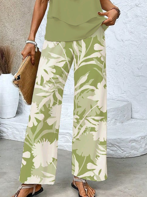 Women's Floral Printing Two-Piece Set Daily Sleeveless Casual Summer Top With Pants Matching Set