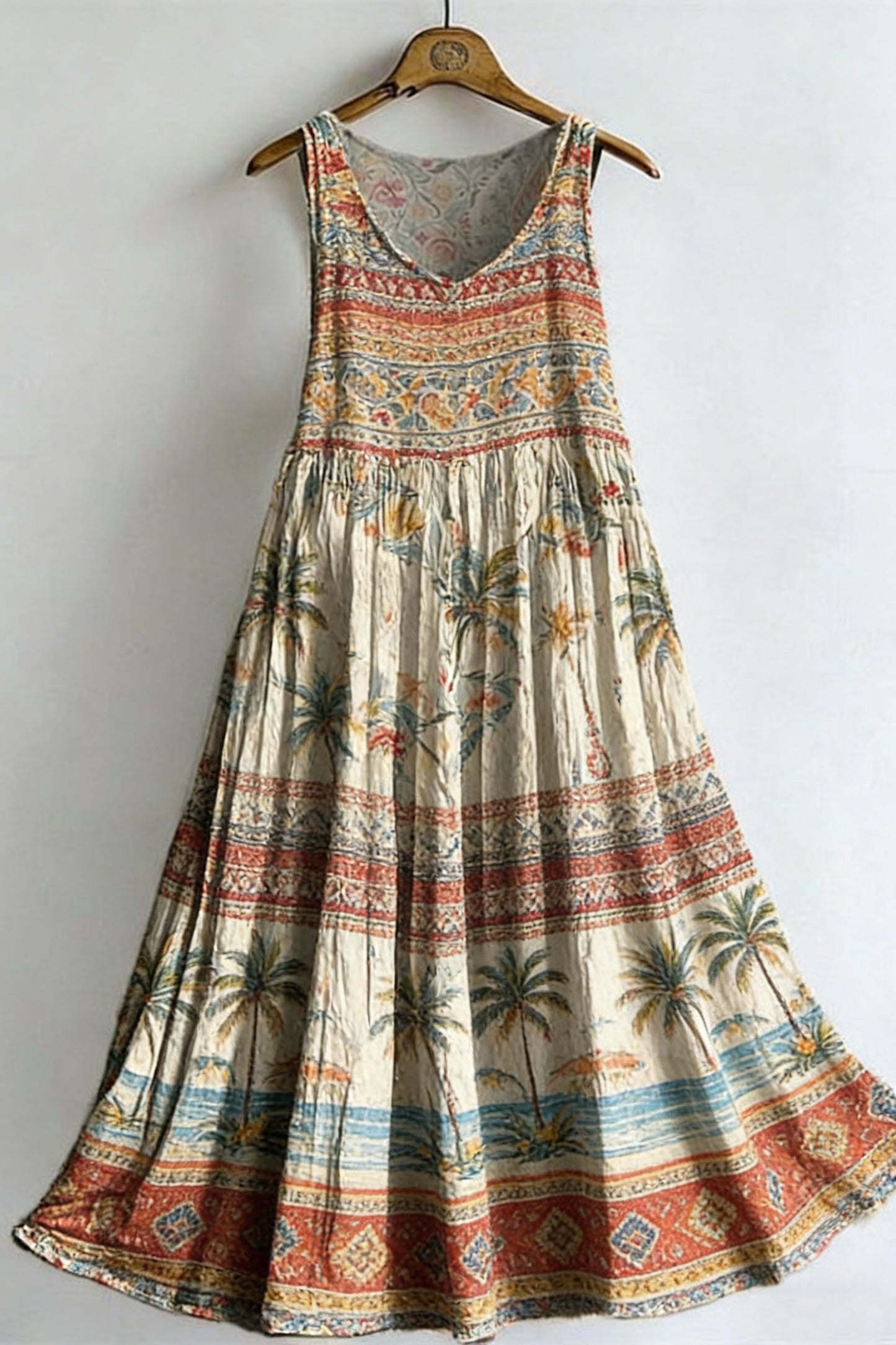 Women's Vintage Bohemian Print Sleeveless Cotton Dress