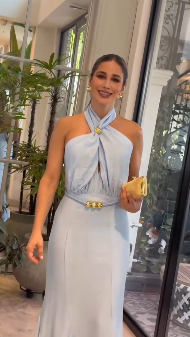 Light Blue Halter Neck Mermaid Maxi Dress