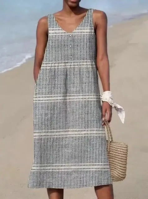 Ladies V-Neck Sleeveless Printed Dress
