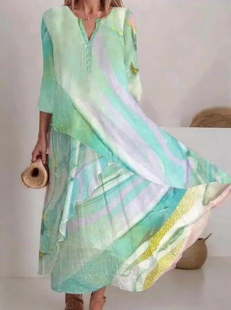 Women'S Loose Printed Cross-Layered Dress