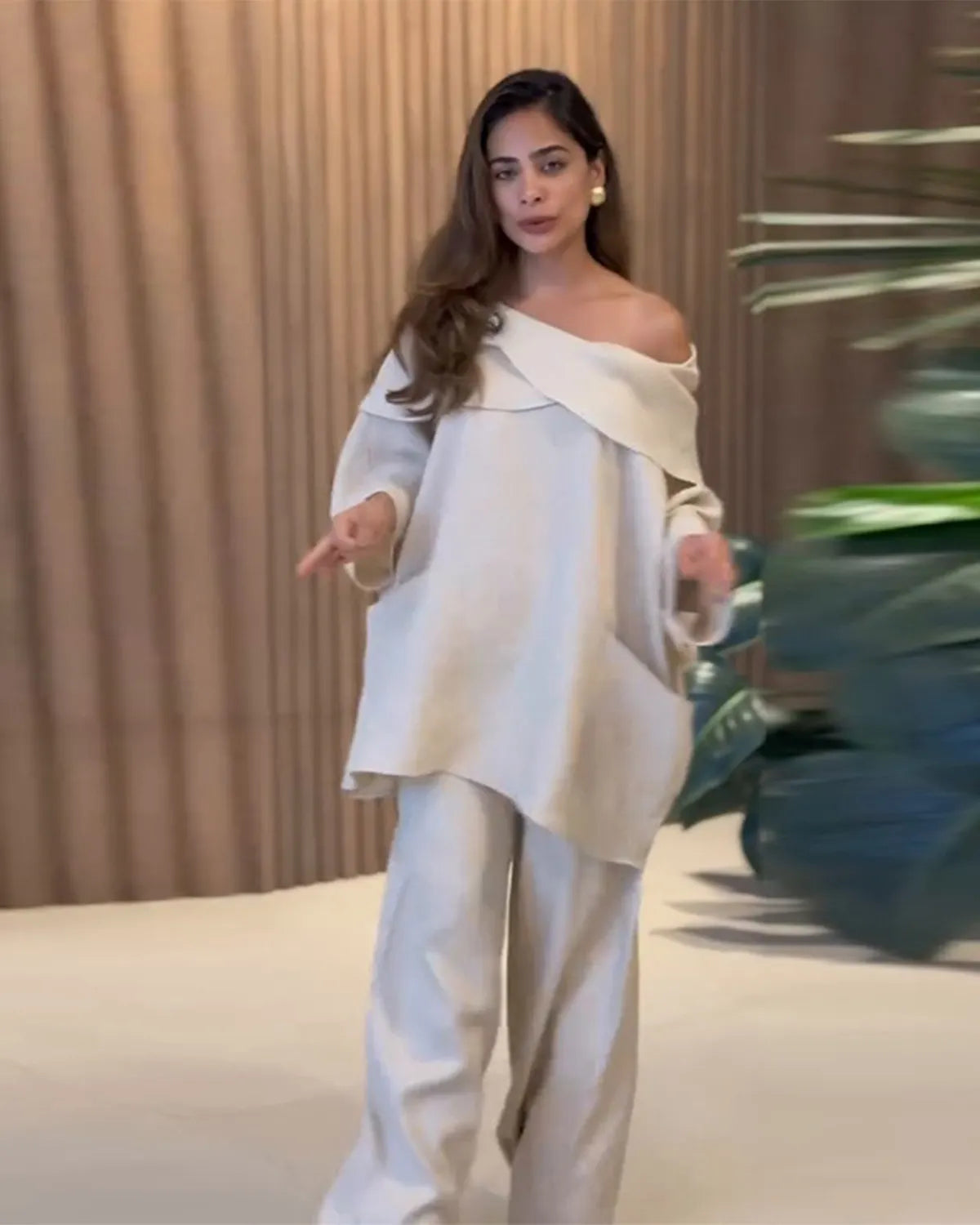 Women's Casual Solid Color Long Sleeve Tops and Pants Cotton Two-piece Set