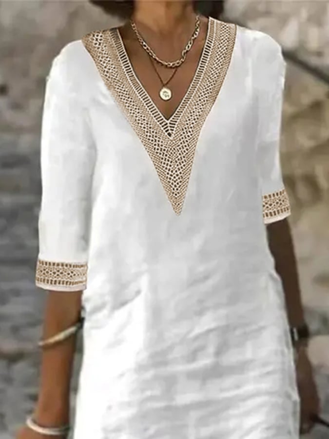 Multicolor V-Neck Cotton Dress