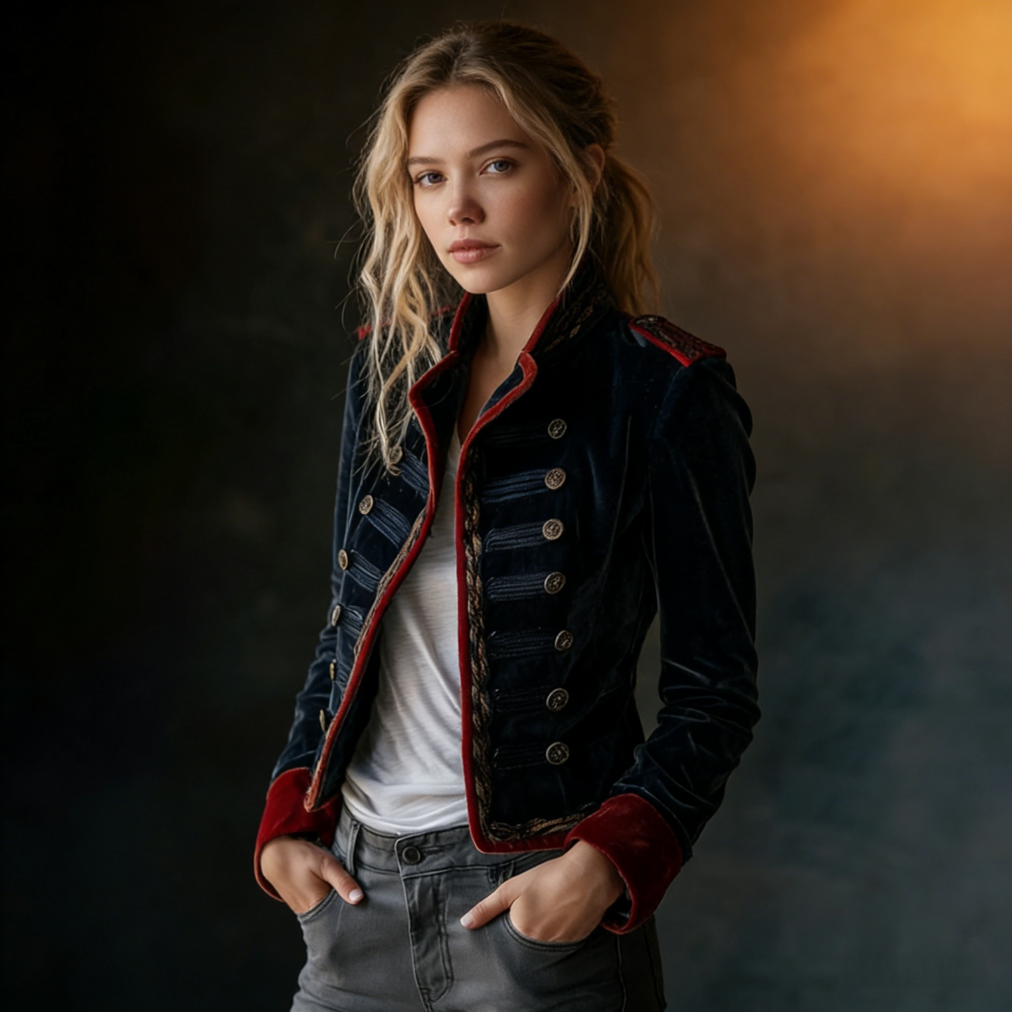 Vintage Naval Velvet Military Blazer with Red Contrast Trim