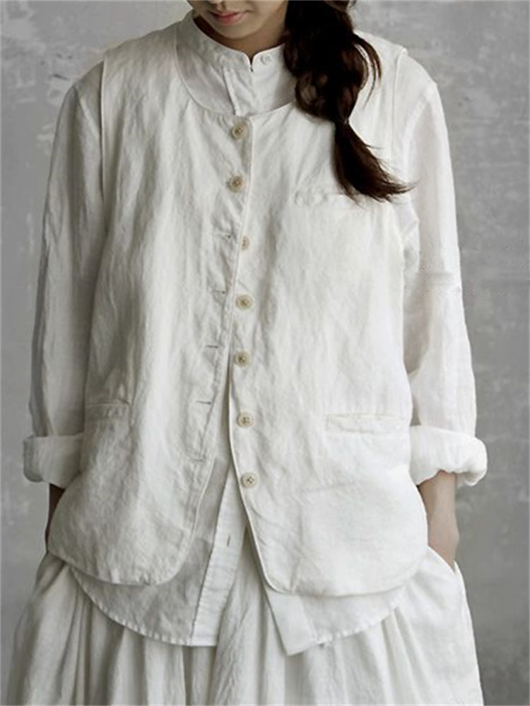 Vintage Buttonthrough Linen Blend Vest