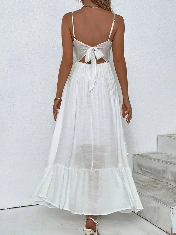 Women's Casual Solid Color Suspender Lace Pleated Dress