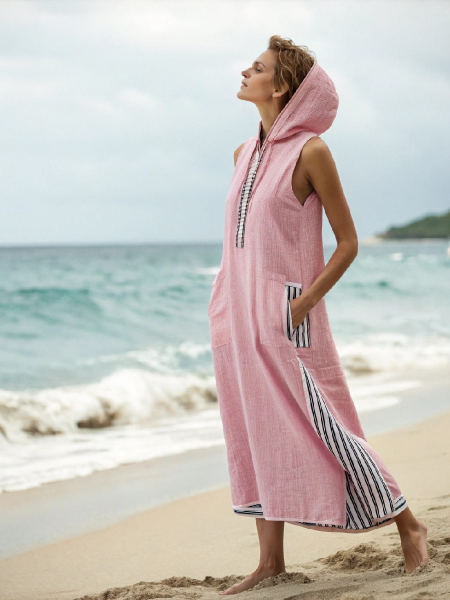 Women's cotton and linen hoodie dress
