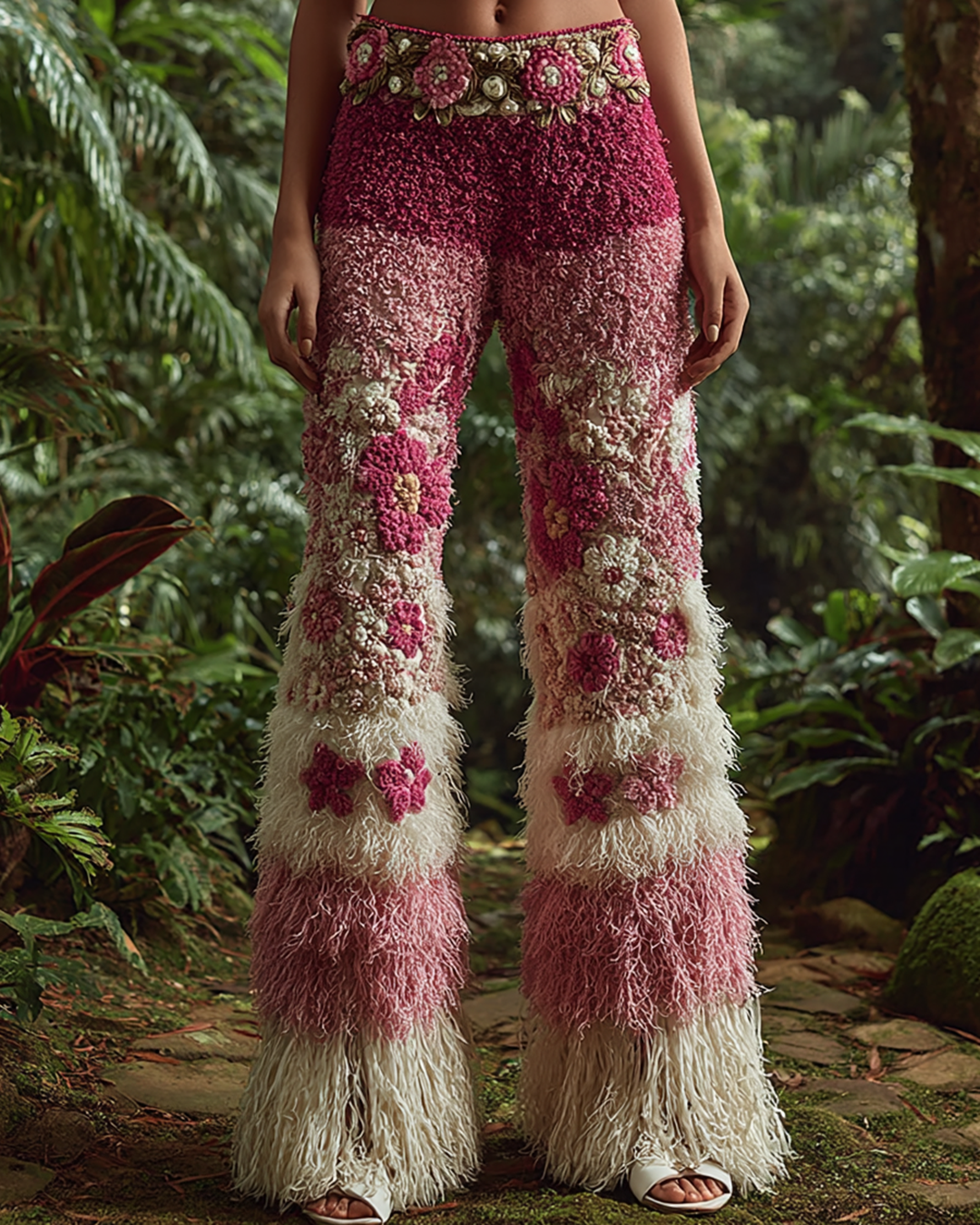 Women's Spring Color-Block Floral Embroidered Designer Trousers 8356