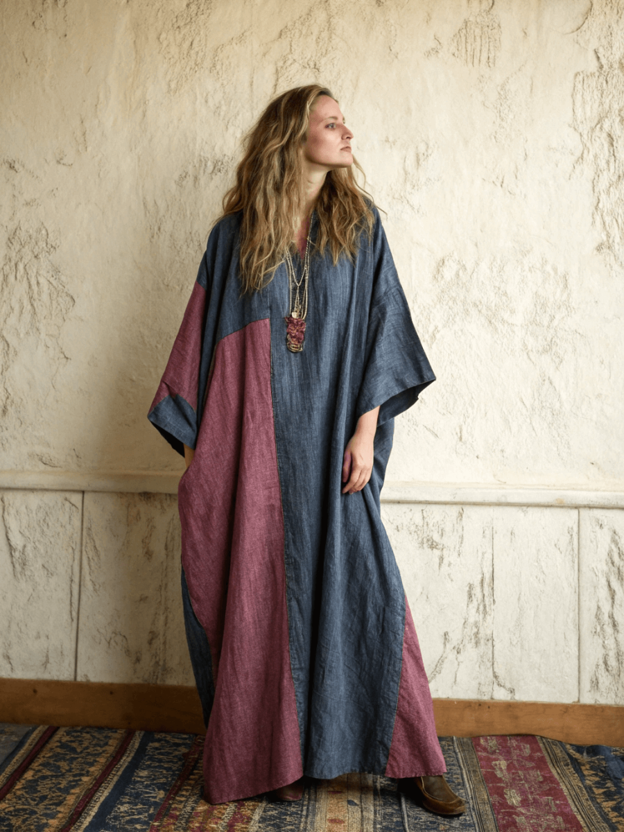 Linen Printed Kaftan Maxi Dress