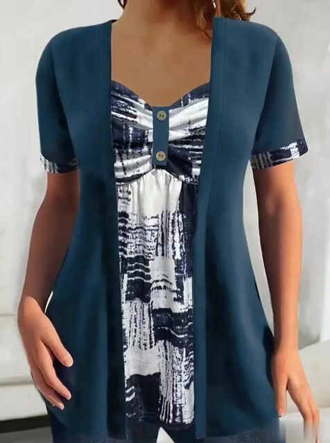Women'S Casual Contrast Print Two Piece Top