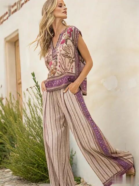 Women'S Loose Striped Pants Suit