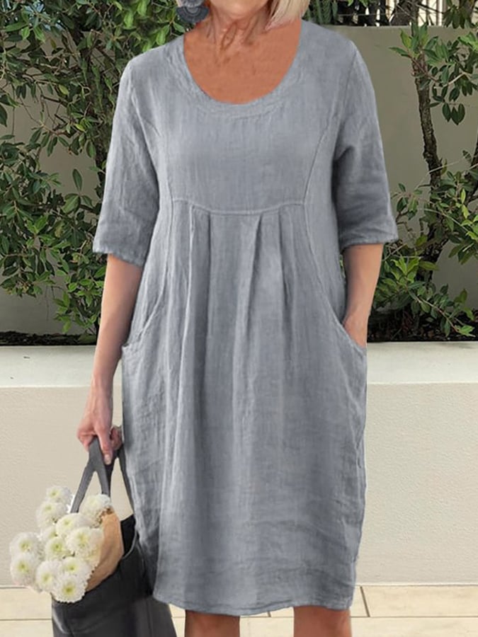 Women's Casual Round Neck Pocket Dress