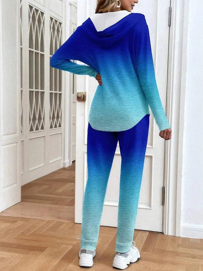 Women's Casual Gradient Pattern Printed Cardigan Pants Two-Piece Set