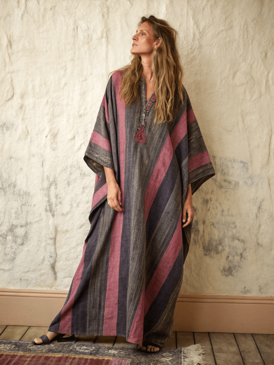 Linen Printed Kaftan Maxi Dress