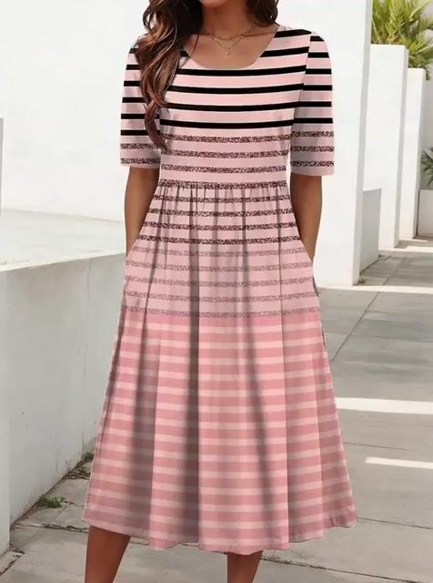 Women's Holiday Round Neck Half Sleeve Printed Dress